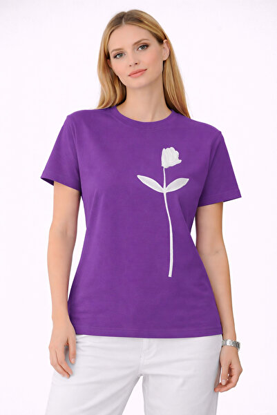 VODEXA Tricou supradimensionat pentru femei, cu imprimeu WHITE TULIP, 100% bu...