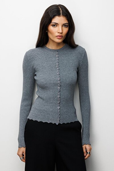 Hiccup MIXRAY ribbed knitted cardigan with buttons