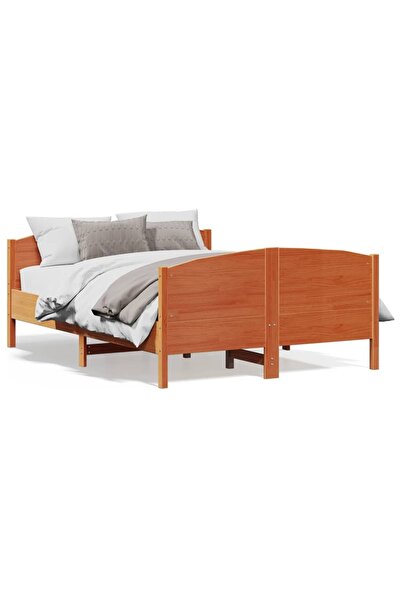 vidaxl Cadru pat fără saltea, maro ceruit, 135x190 cm, lemn masiv pin