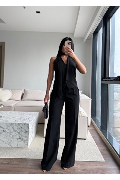 NURCAN KESKİN STORE Halter Neck Tie Detail Vest and Trousers Set