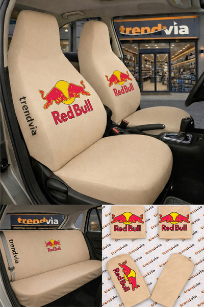 trivexa Red Bull Logo Car Seat Cover Front and Rear Set – Combed Cotton Unive...