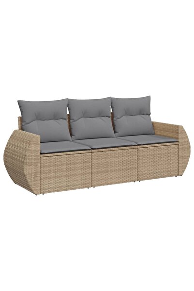 vidaxl Set canapele de grădină, 3 piese, cu perne, bej, poliratan