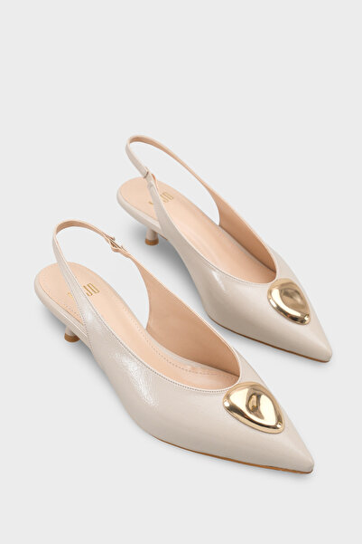 LOJO Γυναικεία παπούτσια στιλέτο με χρυσή πόρπη και ανοιχτό τακούνι Jaris Beige