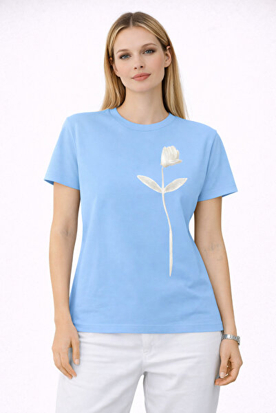 VODEXA Tricou supradimensionat pentru femei, cu imprimeu WHITE TULIP, 100% bu...