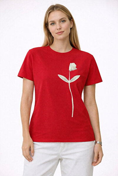 VODEXA Tricou supradimensionat pentru femei, cu imprimeu WHITE TULIP, 100% bu...
