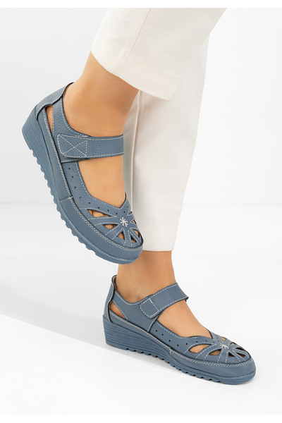 B T Shoes Balerini piele denim Cassina V2 albastri