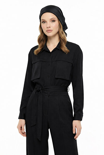 Lale Butik طقم قميص وبنطلون بتفاصيل جيوب 100795 أسود