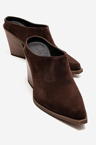 Zeynep Sıradağlı Vendy Γυναικείες Παντόφλες Western από Γνήσιο Δέρμα Καφέ Σουέντ