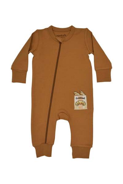 OrganicKid Cosy Bebek Kum Rengi Fermuarlı Tulum