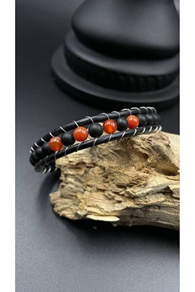 magıcgrange Yellow, Green, Orange Agate Natural Stone Handmade Leather Men's ...