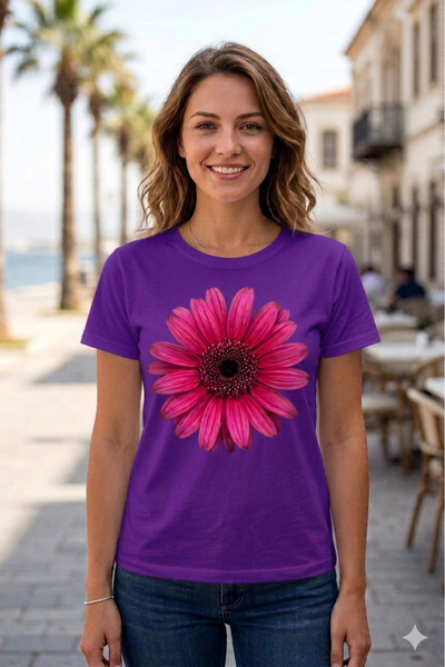 VODEXA Tricou oversize pentru femei RED DAISY imprimat 100% bumbac, croială c...