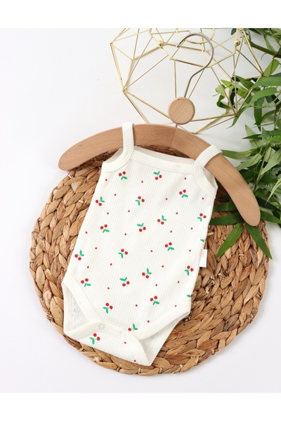 MiniKids Βρεφικό κορμάκι, τοπ χωρίς τιράντες, Κεράσια, λευκό