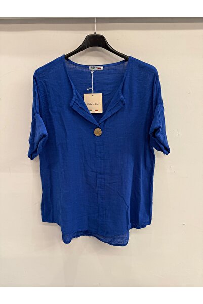 della moor Γυναικεία μπλούζα Saks Μπλε Ιταλική με ανοιχτό γιακά και μισό μανί...