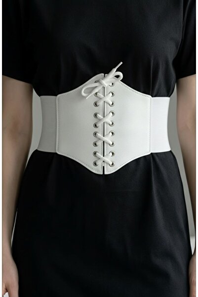 Kemerix Corset alb cu șireturi pentru femei, cu centură elastică