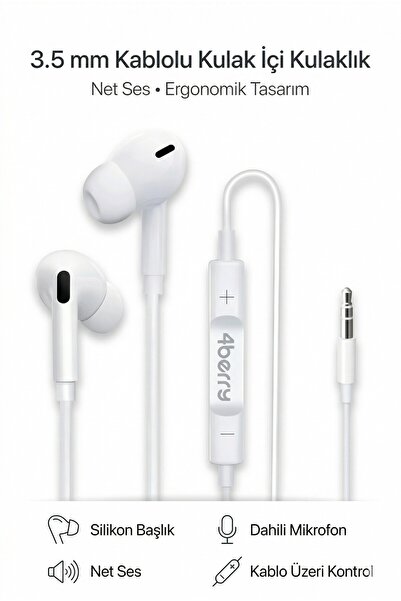 4 Berry PS03 3.5 mm Jack Girişli Silikon Başlık Kablolu Kulak İçi Kulaklık Mi...