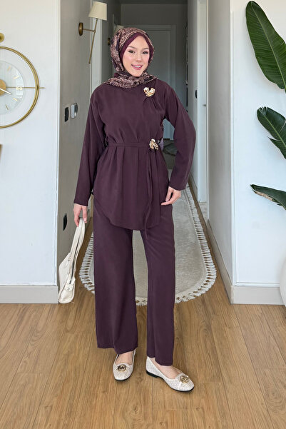 Tesettür Diyarı Ardila Modal Kumaş Yandan Bağlamalı Broşlu Tesettür Takım- Mü...