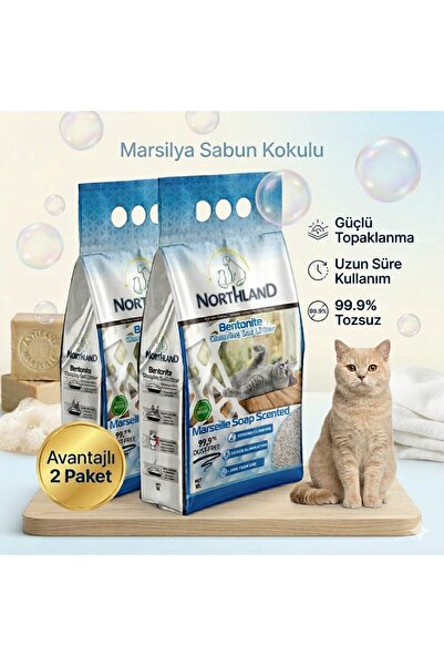 NORTHLAND Doğal Bentonit Tozsuz Marsilya Sabunu Kokulu Kedi kumu 10 lt X 2 Adet