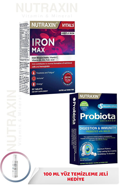 Nutraxin Iron Max 30 Tablet + Probiota 60 Tablet + 100ml Yüz Temizleme Jeli H...