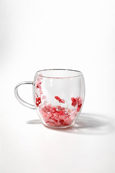 ZÜRİH COLLECTİON Kurutulmuş Canlı Çiçekli Çift Cidarlı Çay Kupası Kahve Kupas...