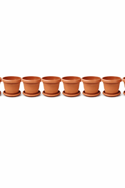 Binbirreyon 8 Adet Terracotta Antik Tabaklı Saksı Seti 1Lt 15x13,5cm Kahverengi Plastik AH202