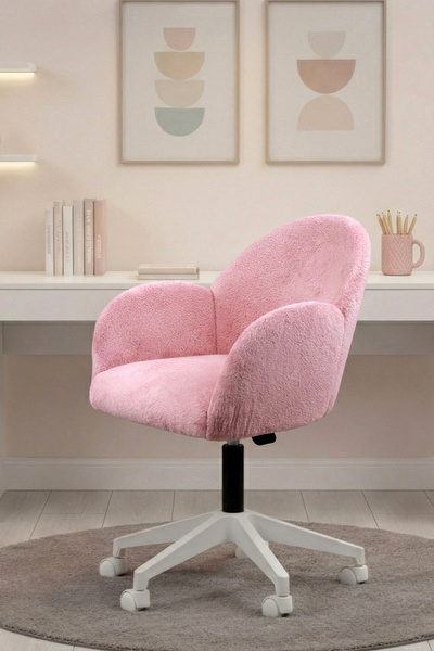 SandalyeDeposu Bellasoft Çalışma Kotuğu Pembe Peluş Kumaş