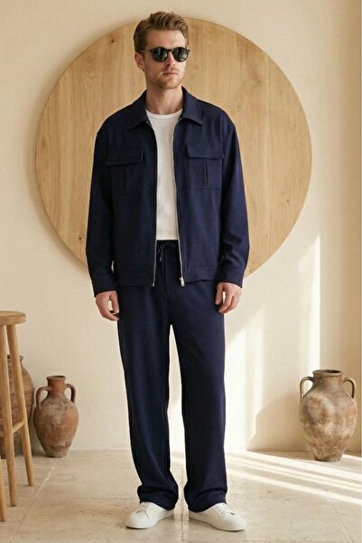 MADZEYMODA Men's Diagonel Fabric Lined Seasonal Thin Jacket & Baggy Trousers ...