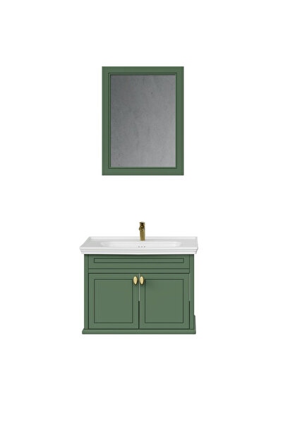 Creavit Antik Kapaklı 80 Cm Zeytuni Lavabo Dolabı İkili Set