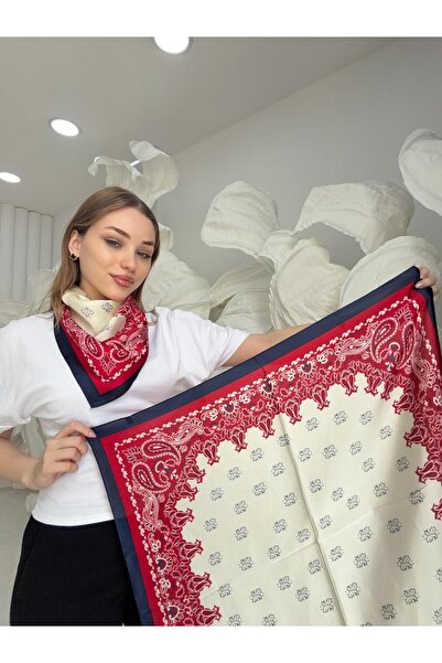 Luminos Butik Laci-Burgundy Shawl Patterned 70X70 Scarf Flr3016