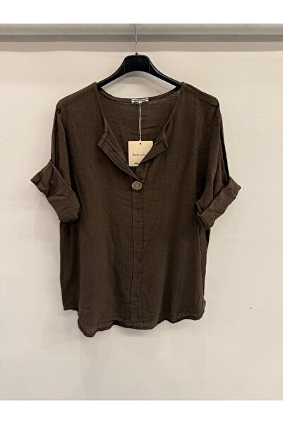 della moor Γυναικεία καφέ ιταλική μπλούζα με ανοιχτό γιακά και μισό μανίκι, μ...