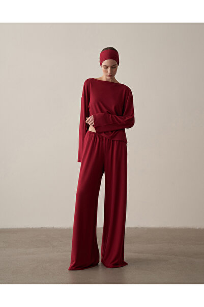 Kuğu Collection Rahat Dökümlü Pantolon Bordo
