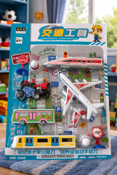 OEM Комплект играчки за транспорт за деца, Самолет + Влак + Автобус + Мотоцик...