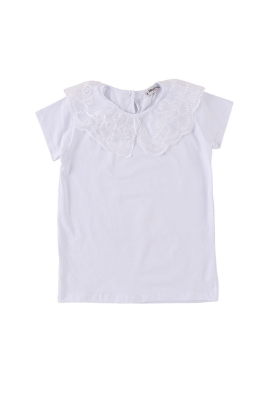 MiniKids Tricou din bumbac, alb cu guler brodat