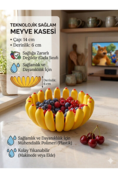 UEC Banana Splash - Gıda Uyumlu Sağlam Dekoratif Meyve Kasesi (14 cm)