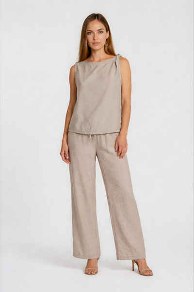 Spazio Omuz Düğüm Detaylı Sıfır Kol Bluz BEJ