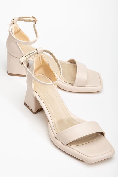 Delroshine Suzi Beige Skin Platform Open Toe Thick Heeled Shoes