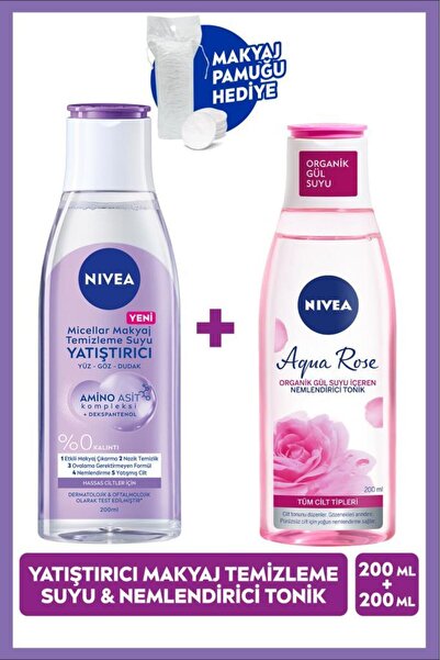 NIVEA Yatıştırıcı Micellar Makyaj Temizleme Suyu 200ml ve Nemlendirici Tonik,...