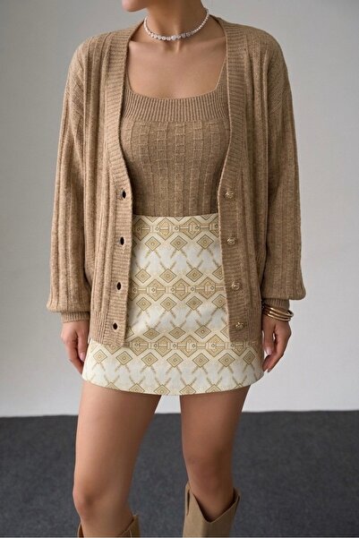 NLT Women's Buttoned Strap and Cardigan Two-Piece Knitwear Set