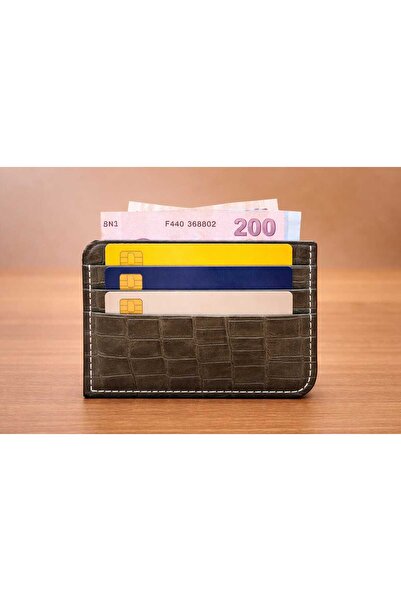 deribo Genuine Leather Crocodile Card Holder - Handmade