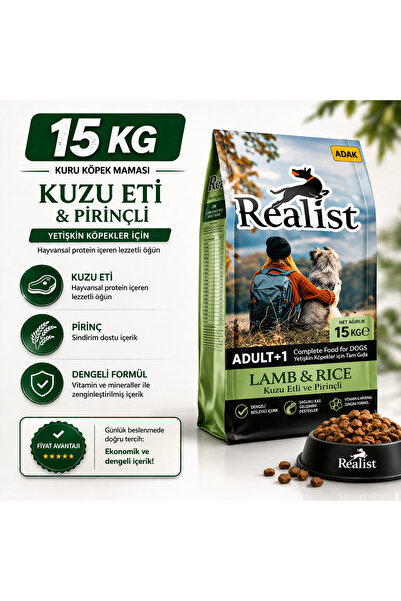 REALİSTDOG Realist Kuzu Etli Pirinçli Yetişkin Köpek Maması 15 KG + 2 Adet ADAK Sığır Etli Konserve Hediye