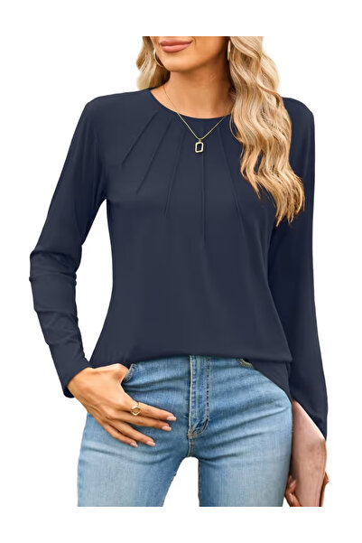 OEM Loose women's blouse, long sleeves, blue 2XL