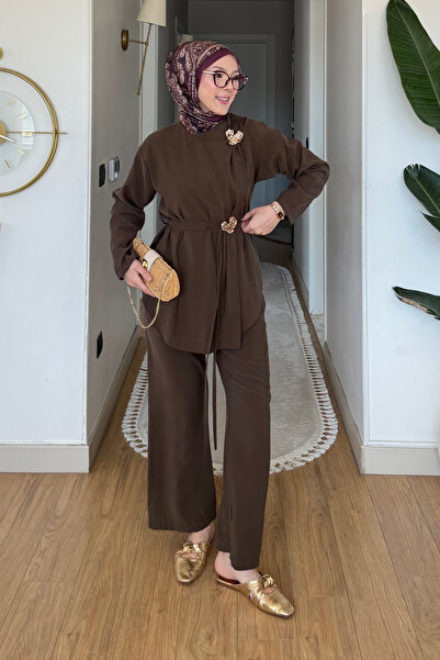 Tesettür Diyarı Σετ Τουρκικής Ενδυμασίας από Ύφασμα Μοντάλ με Πλαϊνό Δέσιμο κ...