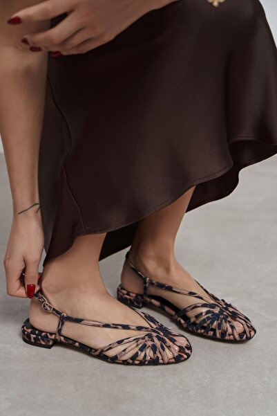 NİŞANTAŞI SHOES Leny Leopar Saten Biyeli 1-2 Cm kalın Topuklu Kadın Sandalet ...