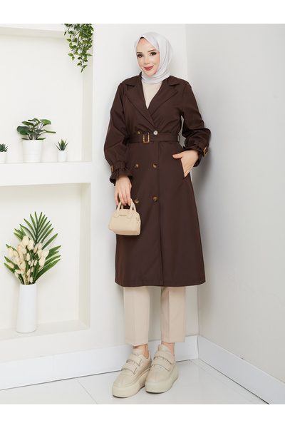 MEHDENEFE Sleeve & Waist Belted Buttoned Trench Coat Mde1103013