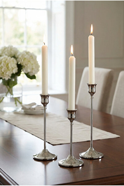 AKSESUAR EVRENİ Royal Gümüş Mumluk Dekoratif Şamdan Paslanmaz Kaplama Metal M...