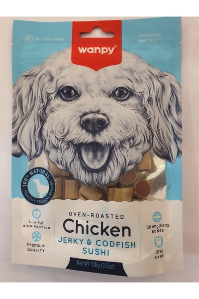 Wanpy PATİLİMARKET köpek ödülü chicken jerky codfish sushi