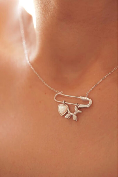 AŞIK ACCESSORIES Çengelli İğne Charmlı Kolye-925 Ayar Gümüş