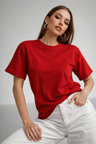 Rich Γυναικείο κόκκινο μπλουζάκι από 100% βαμβάκι σε μεγάλο μέγεθος – Άνετο μ...