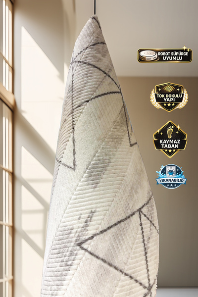 turgut Pratika Serisi Kaymaz Taban Yıkanabilir Kesme Halı Modern Gri Salon Ha...