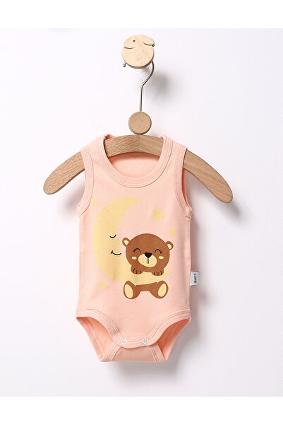MiniKids Κοραλί ολόσωμο κορμάκι με αρκουδάκι και αστέρια