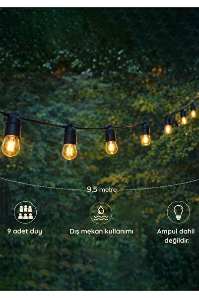 HOMİNG Sıralı 9 Duylu Bahçe Sokak Aydınlatma Kablo Duy Seti 10 metre 242655